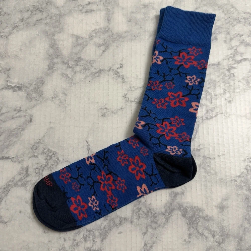 Duchamp London Mens Dress Socks Crew Linked Toe Floral Flowers Navy Blue OS